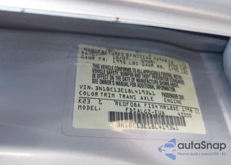 2008 Nissan Versa 1.8Sl from USA, damaged, VIN 3N1BC13E18L419361